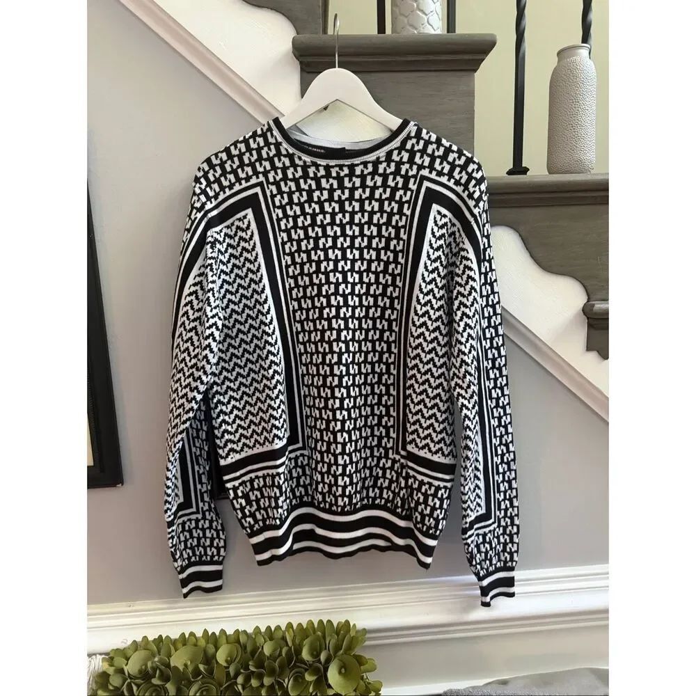 Iuter Italy Mens Black & White Graphic Sweater Sz S EUC